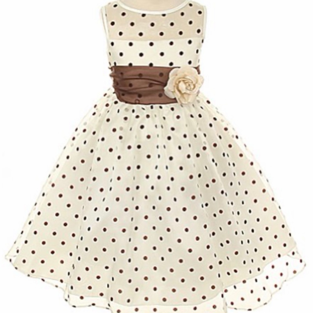 Elegant Cream and Brown Polka Dot Kids Formal Dress